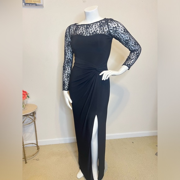 LAUREN Ralph Lauren Black Long Sleeve Evening Gown 10